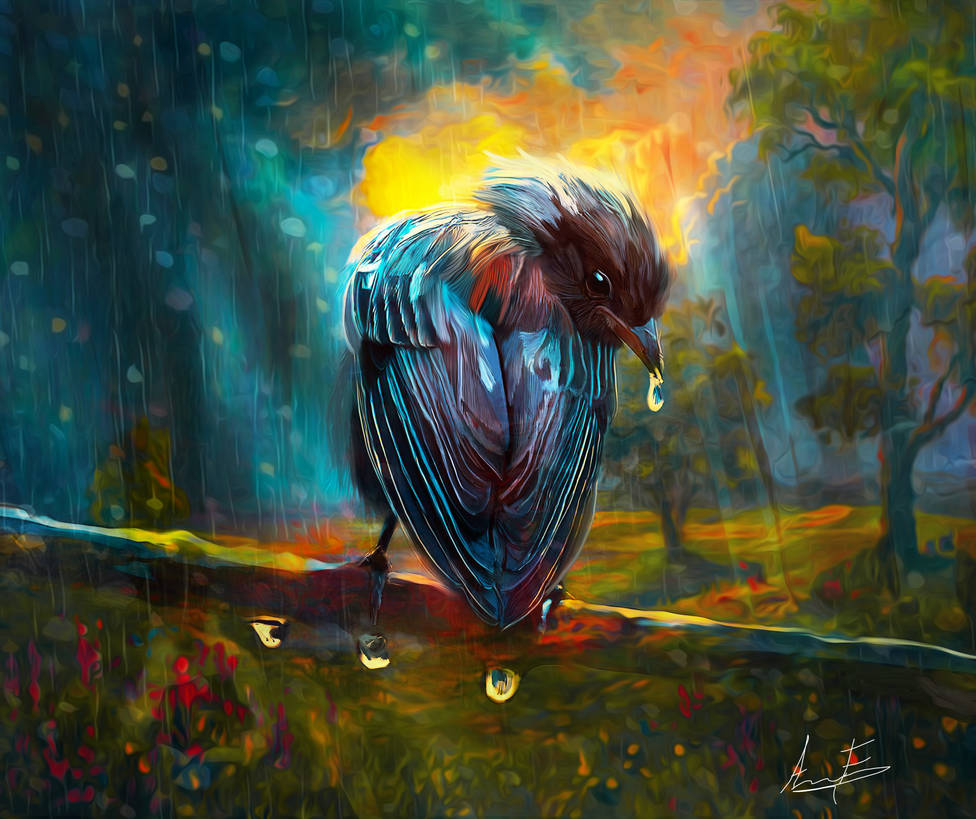 Bird Falling Deviantart Sad bird in a colorful rainforest by MiguelEloscuro on DeviantArt