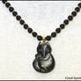 Fox Golden Obsidian Pendant on Black Onyx Necklace