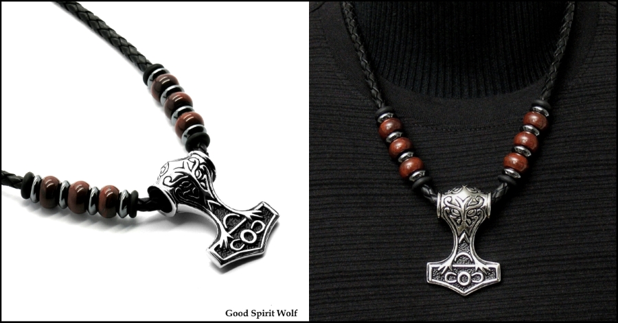 Large Mjolnir Thor's Hammer on Warrior Necklace