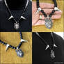 Tribal Wolf Head and Raven Skulls Necklace