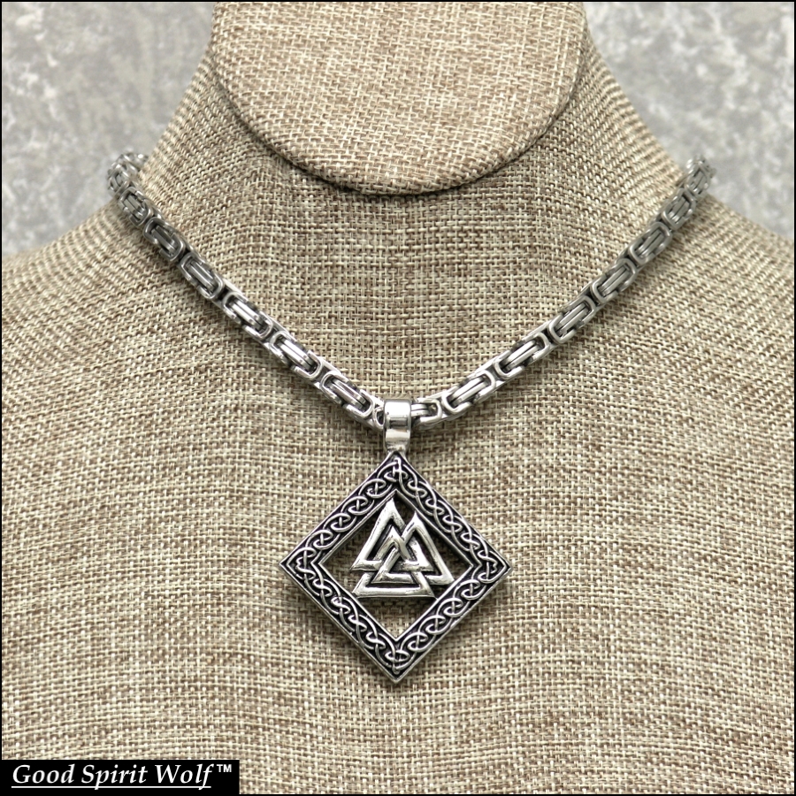 Large Ornamental Viking Valknut on Byzantine Chain