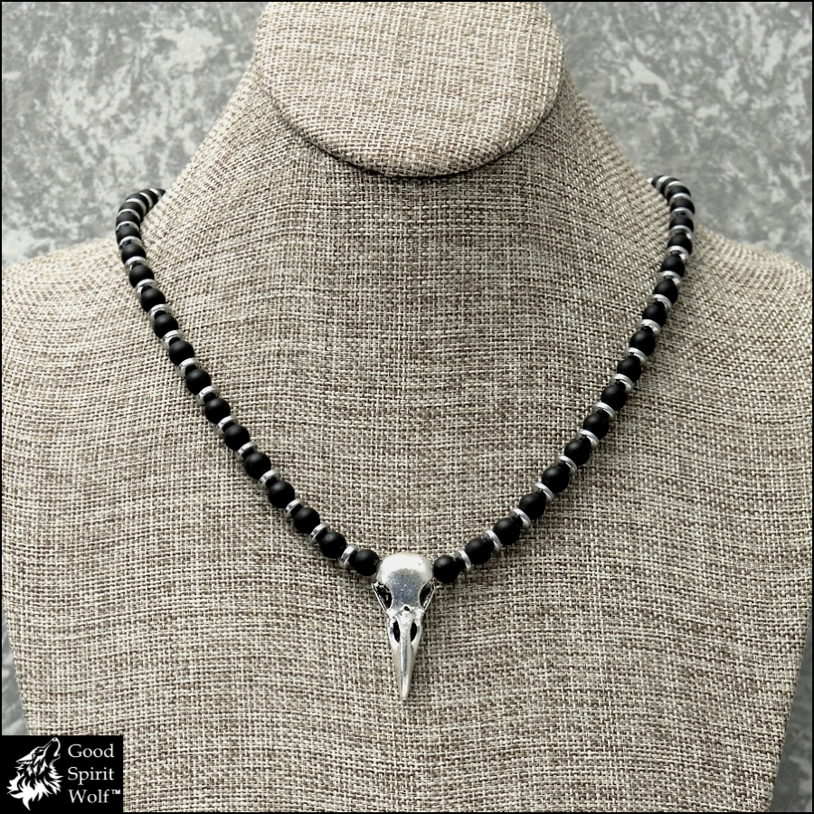 Raven Magical Spirit Skull Beaded Necklace