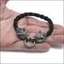 Snarling Wolf Heads Viking Braid Leather Bracelet