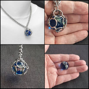 Blue Earth Sphere in Chainmaille Cage w/Necklace
