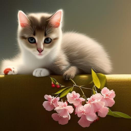 Kitten with Cherry blossoms by setareham on DeviantArt