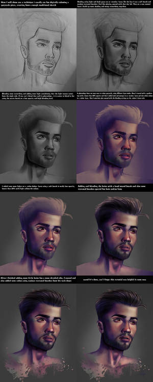 Tutorial for coloring a male bust from greyscale