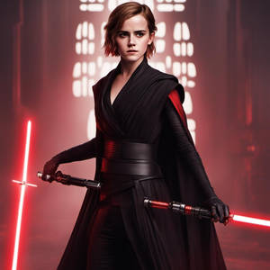 Emma Watson as a Sith with red double ended lights