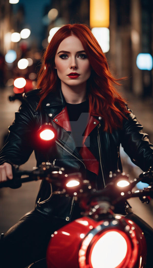 Karen Gillan dressed in a red and black biker leat by Lizripper2000 on ...