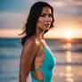 DreamUp Creation - Olivia Munn at the beach