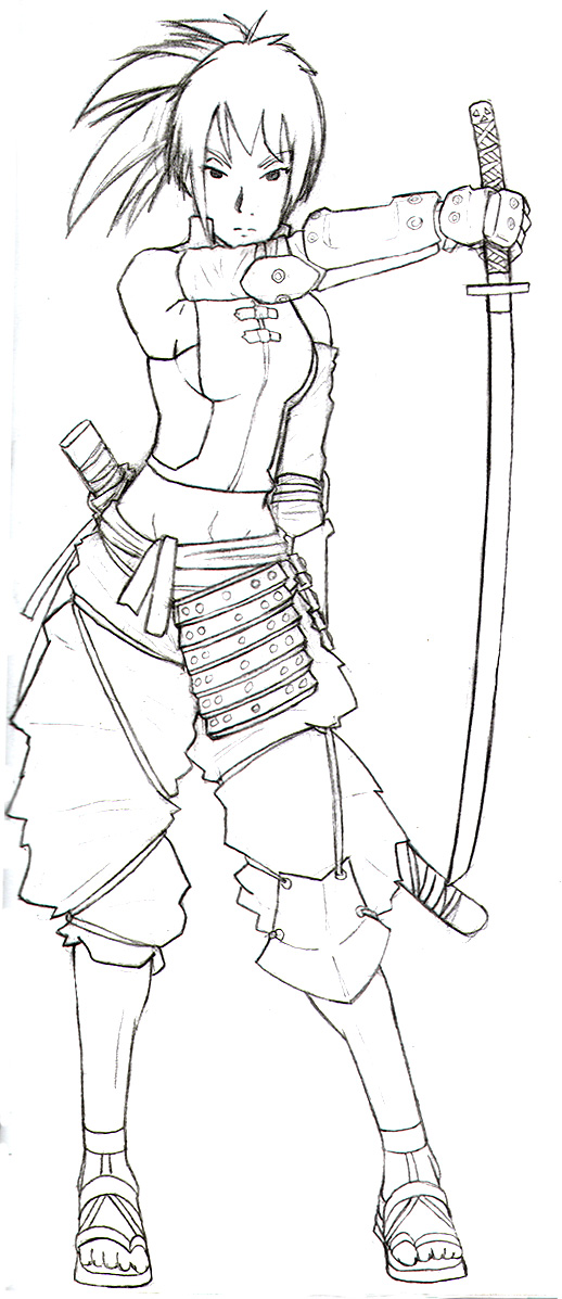 Anime warrior girl drawing