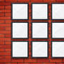 Red brick wall with picture frames