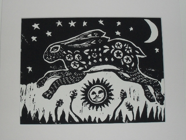 Linocut Running Hare