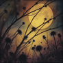 Thistles Silhouetted Against A Full Moon