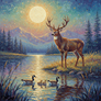 Deer And Geese Under The Moon