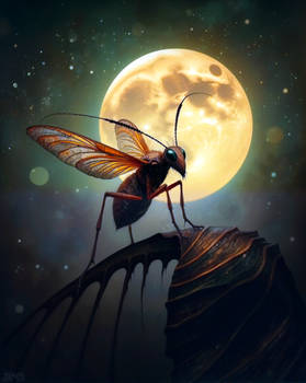 Winged Insect Under A Full Moon