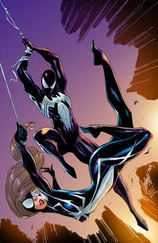 Symbiote Spidey And SpiderGirl by J.Scott Campbell