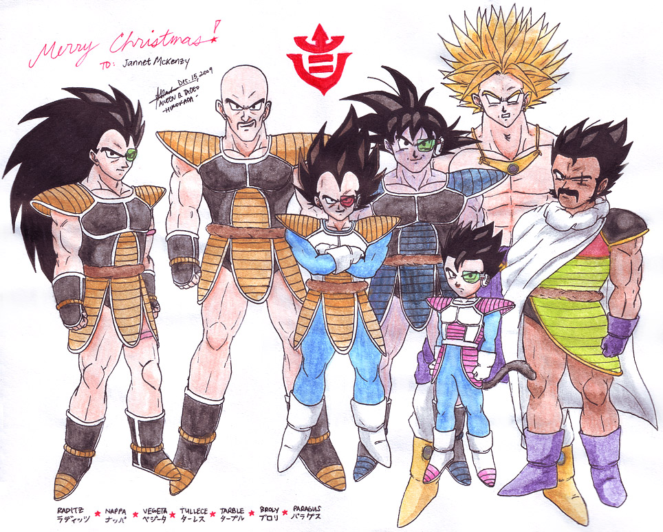 Broly, Goku, Vegeta, Bardock, Tarble, Nappa, Raditz, and Turles