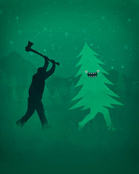 Funny Cartoon Christmastree chased by Lumberjack
