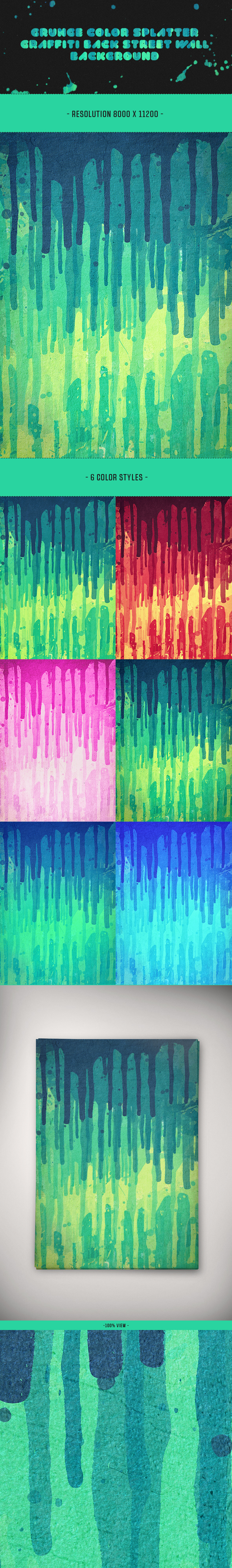 6 Grunge Color Splatter Graffiti Wall Background