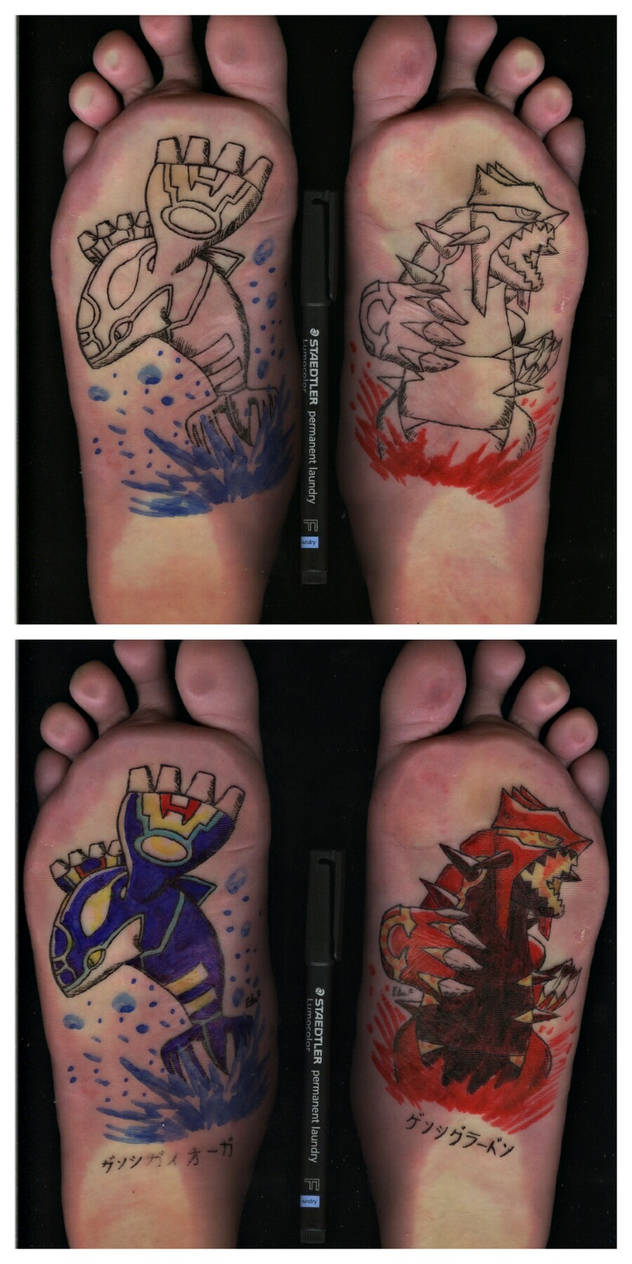 AlphaKyogre and OmegaGroudon feet tattoo design by Kitsune9412 on
