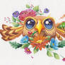 Owl in flowers. Watercolor