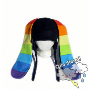 Black Rainbow Bunny Hat