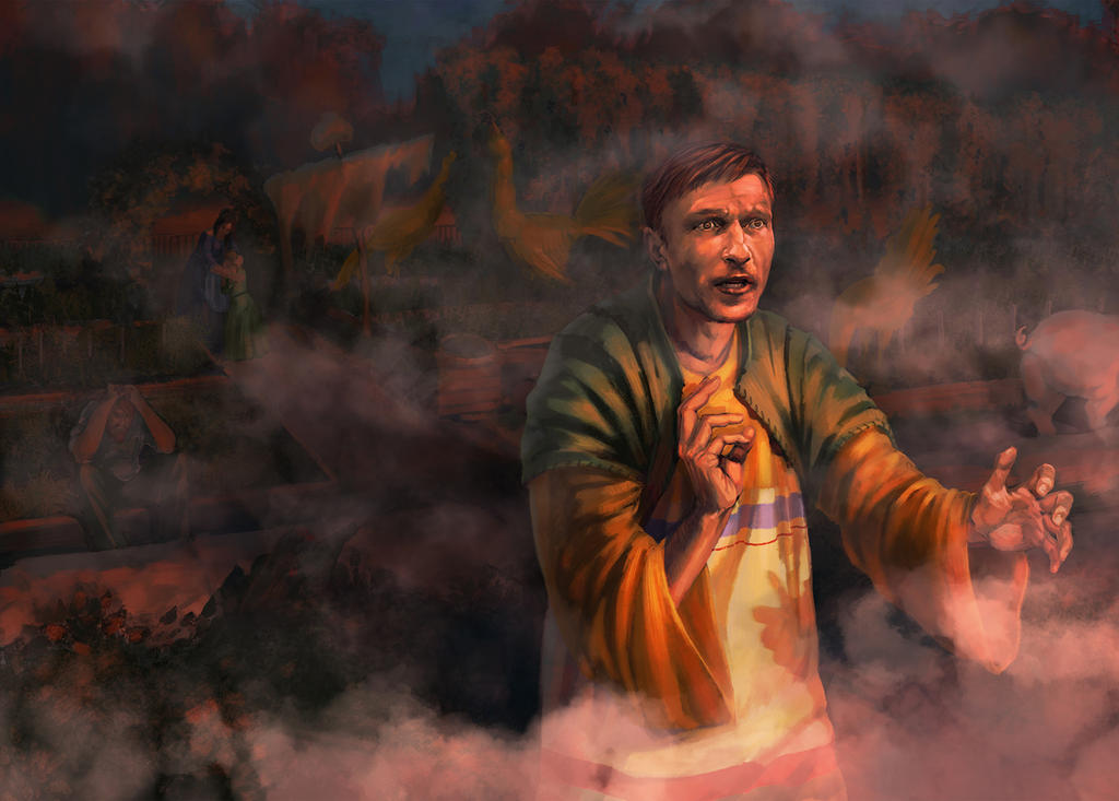 Bertram the Chemist. Burnt house by Feael
