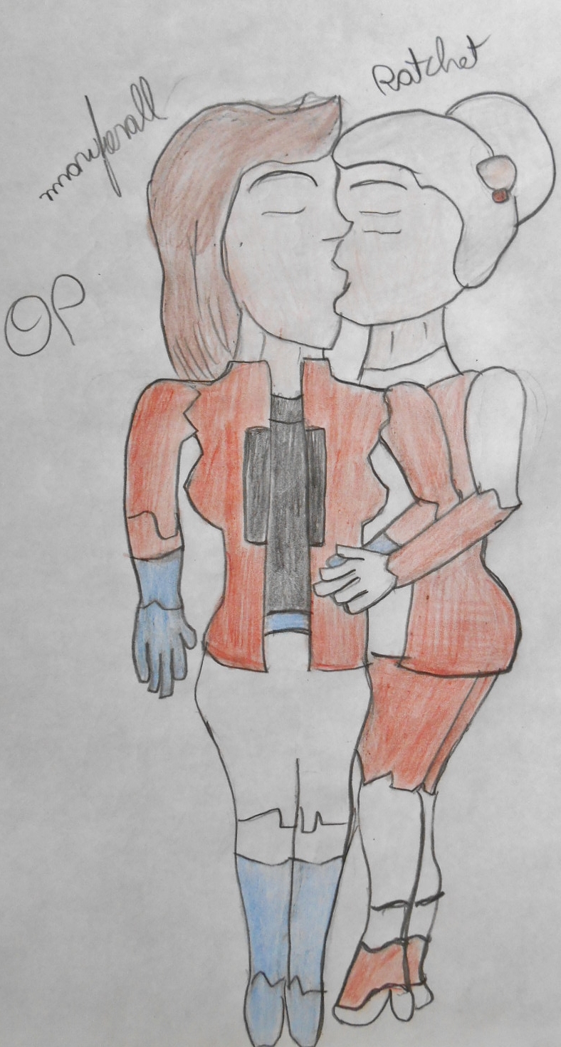 Optimus x  Ratchet genderbending and humanizated