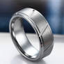 Brushed+Polished Diagonal Grooved Tungsten Ring