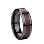 8MM Crimson Color Wood Inlay Black Ceramic Ring