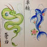 Green Dragon and Blue Koi Fish