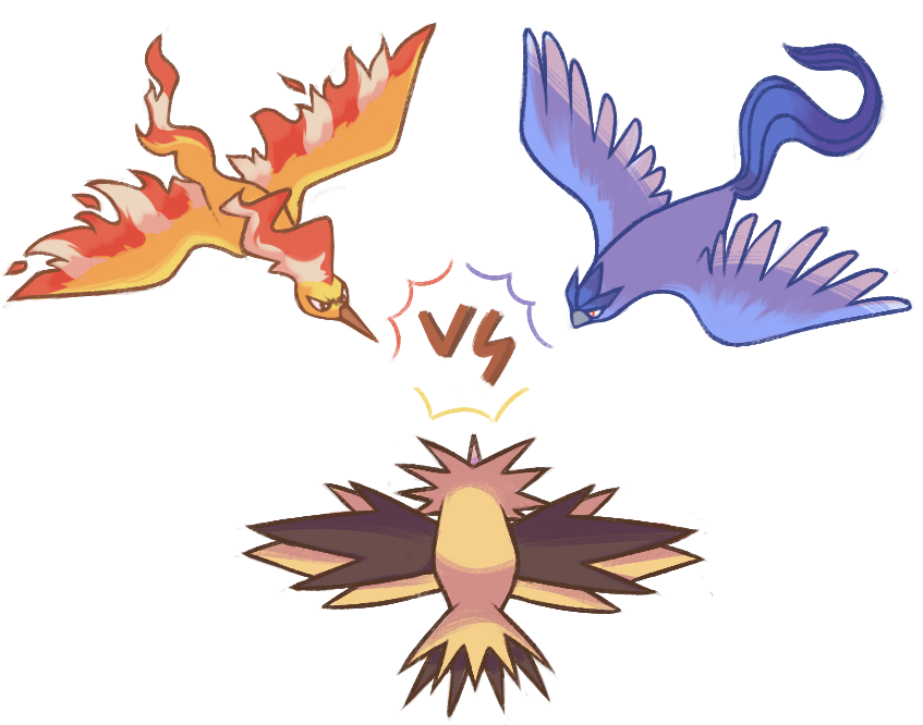 Moltres VS Zapdos VS Articuno by monomite on DeviantArt