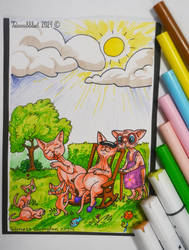 Funny Hairless Cat Family Marker Drawing