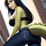 Croc Girl in Jeans and Sports Bra