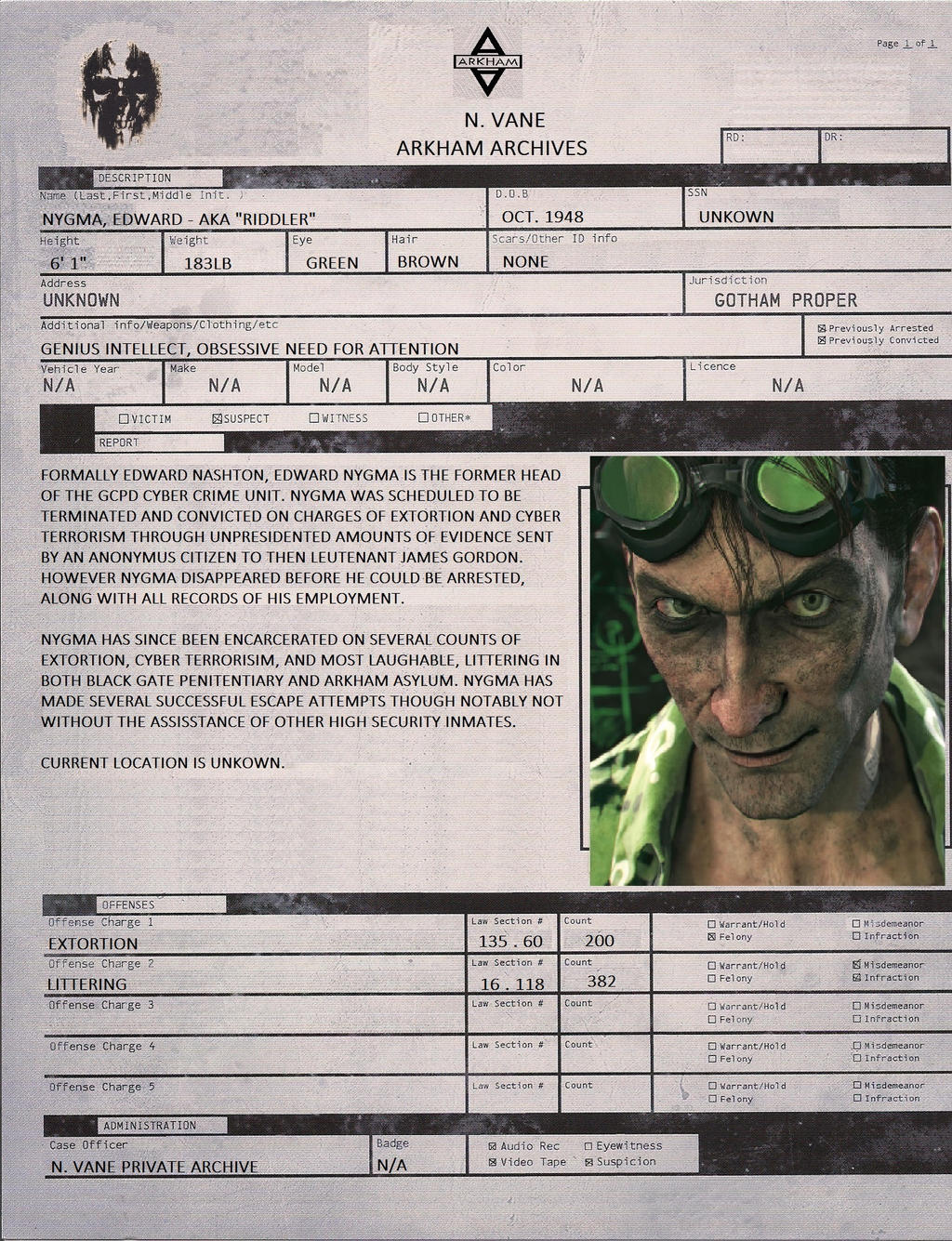 Arkham Archives: The Riddler by DARTHREVAN555 on DeviantArt