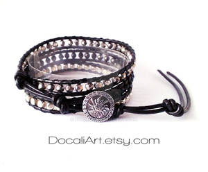 Black silver crystal wrap bracelet metal bracelet