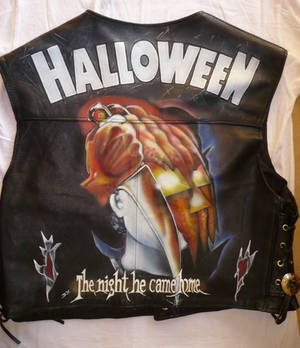 Halloween painted leather vest by Danielle Vergne