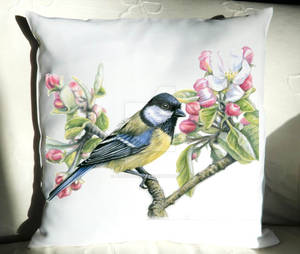 Kohlmeise-Kissen, Pillow Bird in Spring