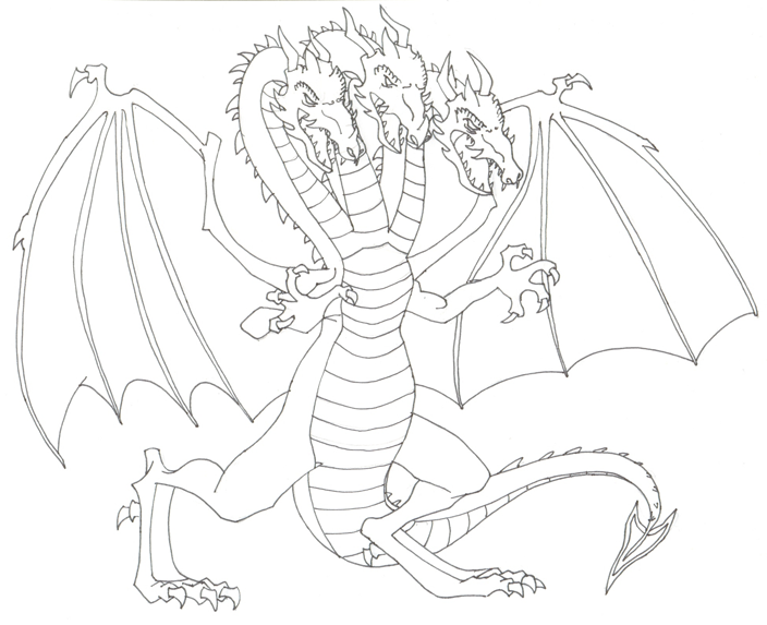 3 Headed Dragon Drawing