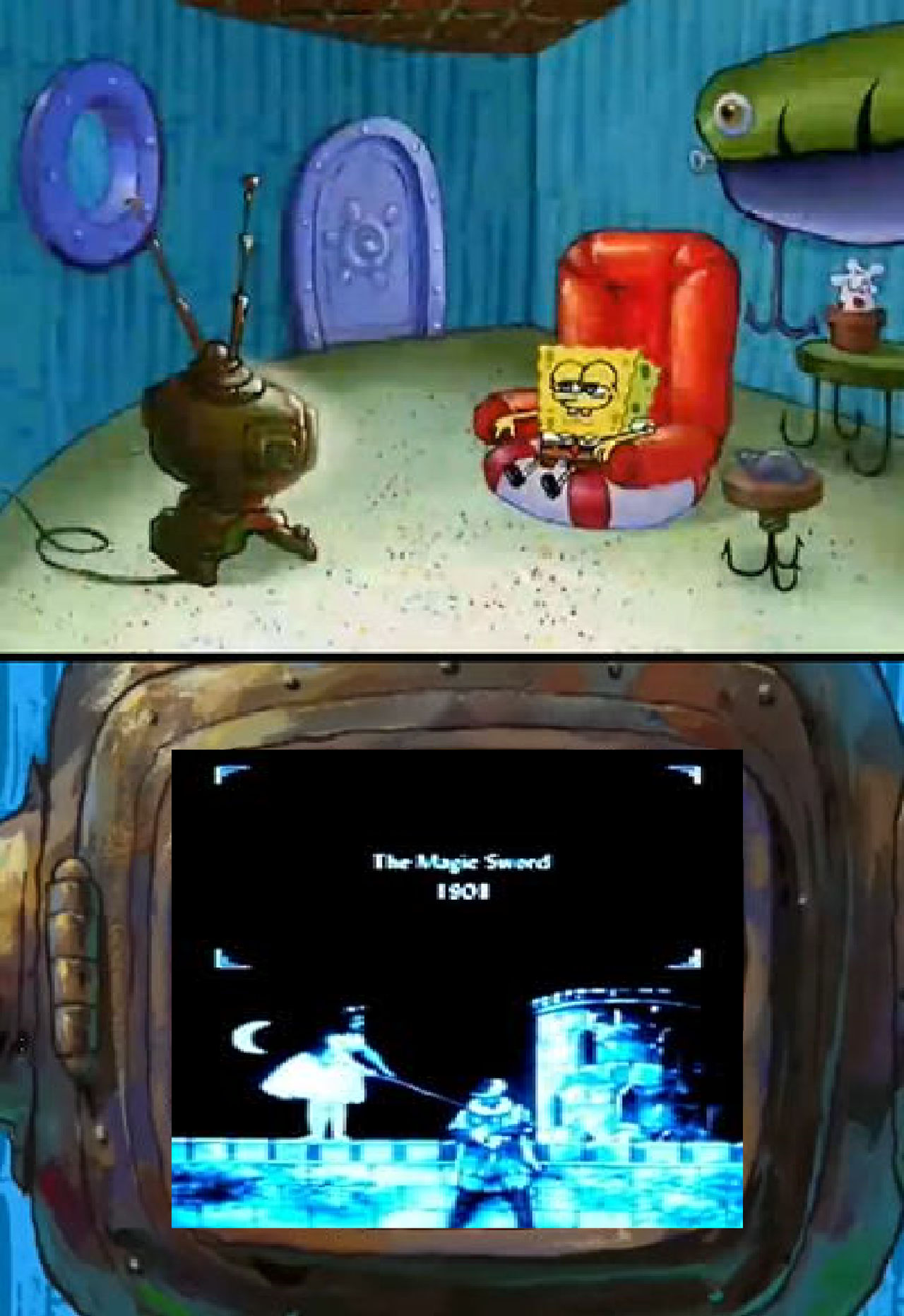 spongebob watches Magical Sword by Perro2017 on DeviantArt
