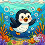 Penguin swimming underwater