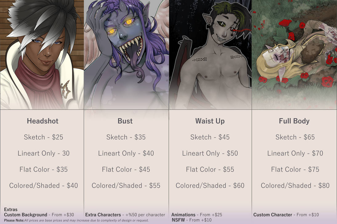 Commissions Open - Price Sheet