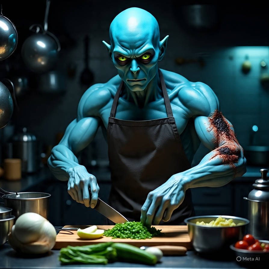 Muscular alien chef angry since he burned himself. by blortnik on ...