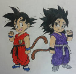 Kid Goku and Kid Caulifla.