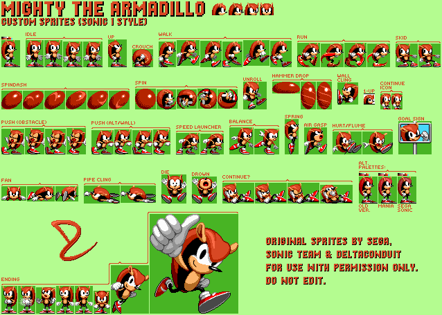 Mighty the Armadillo (My Style) Sprite Sheet by farofeiroman on DeviantArt