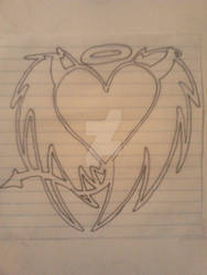 Heart with a halo, wings, tail, and horns