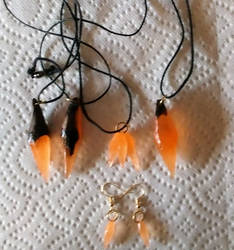 Ember pendants and earrings