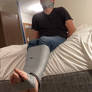 Taped up on the bed
