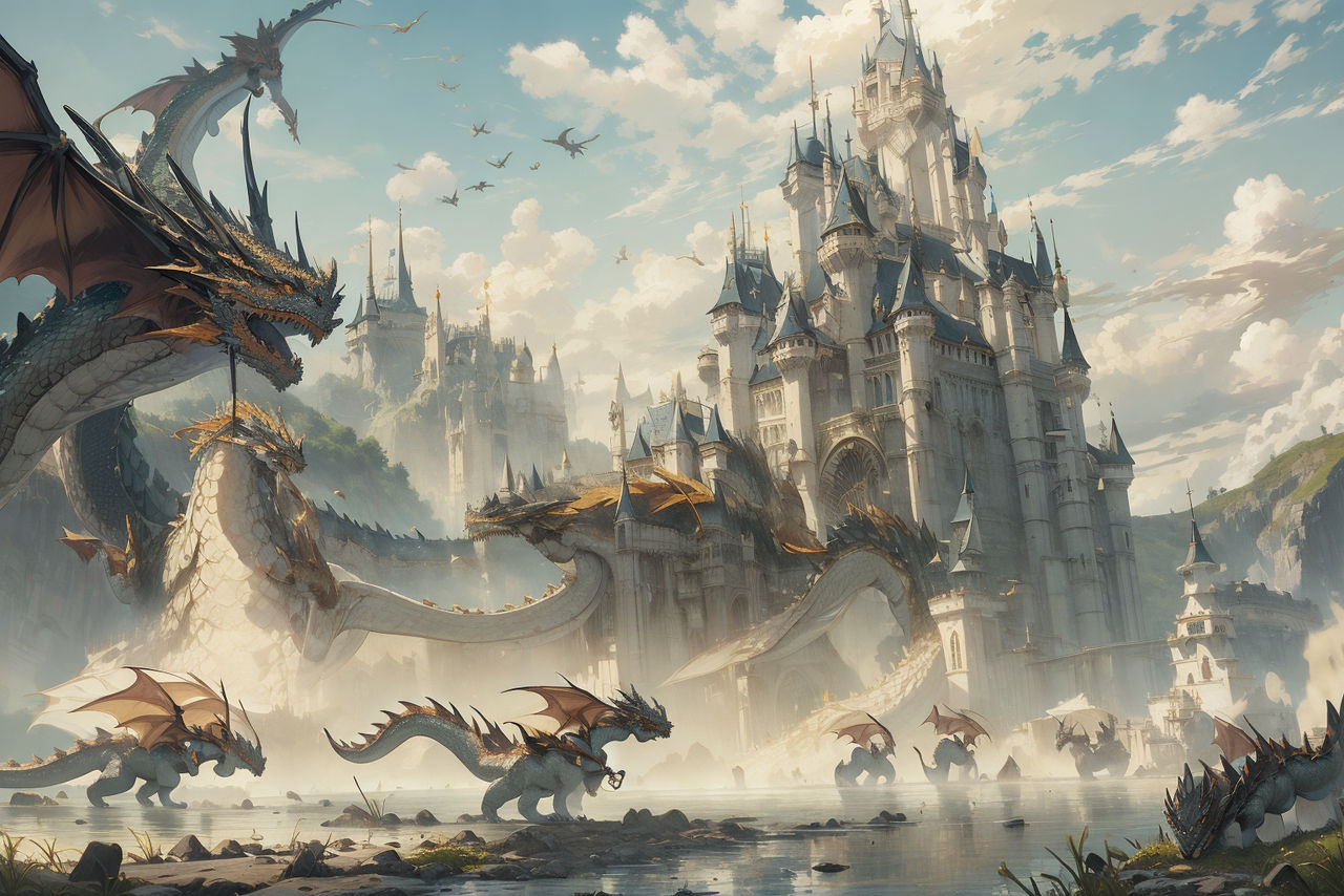 A castle guarded by a dragons. by rurimari5 on DeviantArt