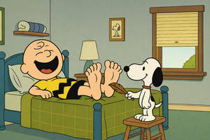 Charlie Brown and Snoopy's playful moment